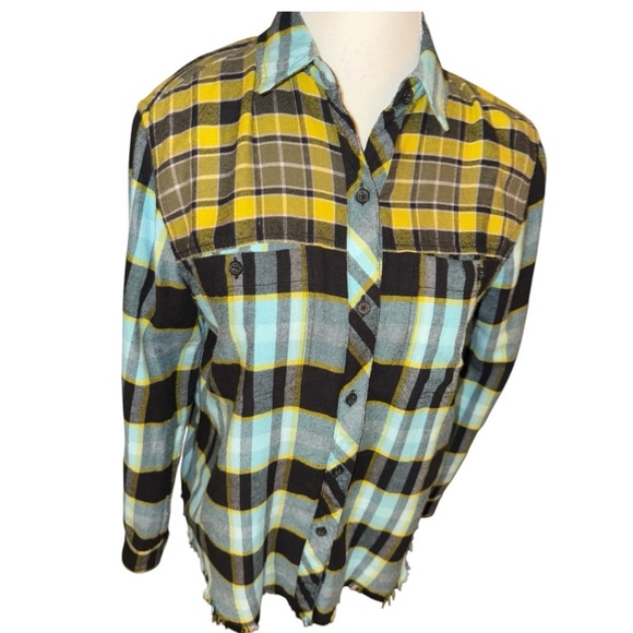 Rails Brando Plaid Button Down Sky Mixed Flannel Colorblock Blue Yellow XS NWOT - Picture 6 of 16